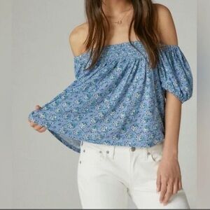 Lucky Brand Blue Floral Off-Shoulder Blouse
